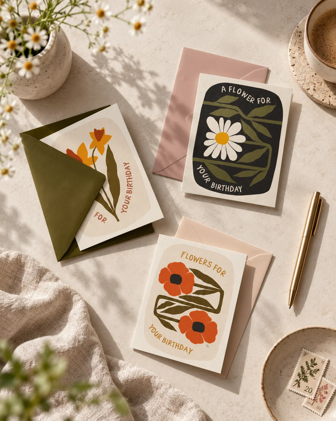 Birthday Card Set - Birth Month Flowers
