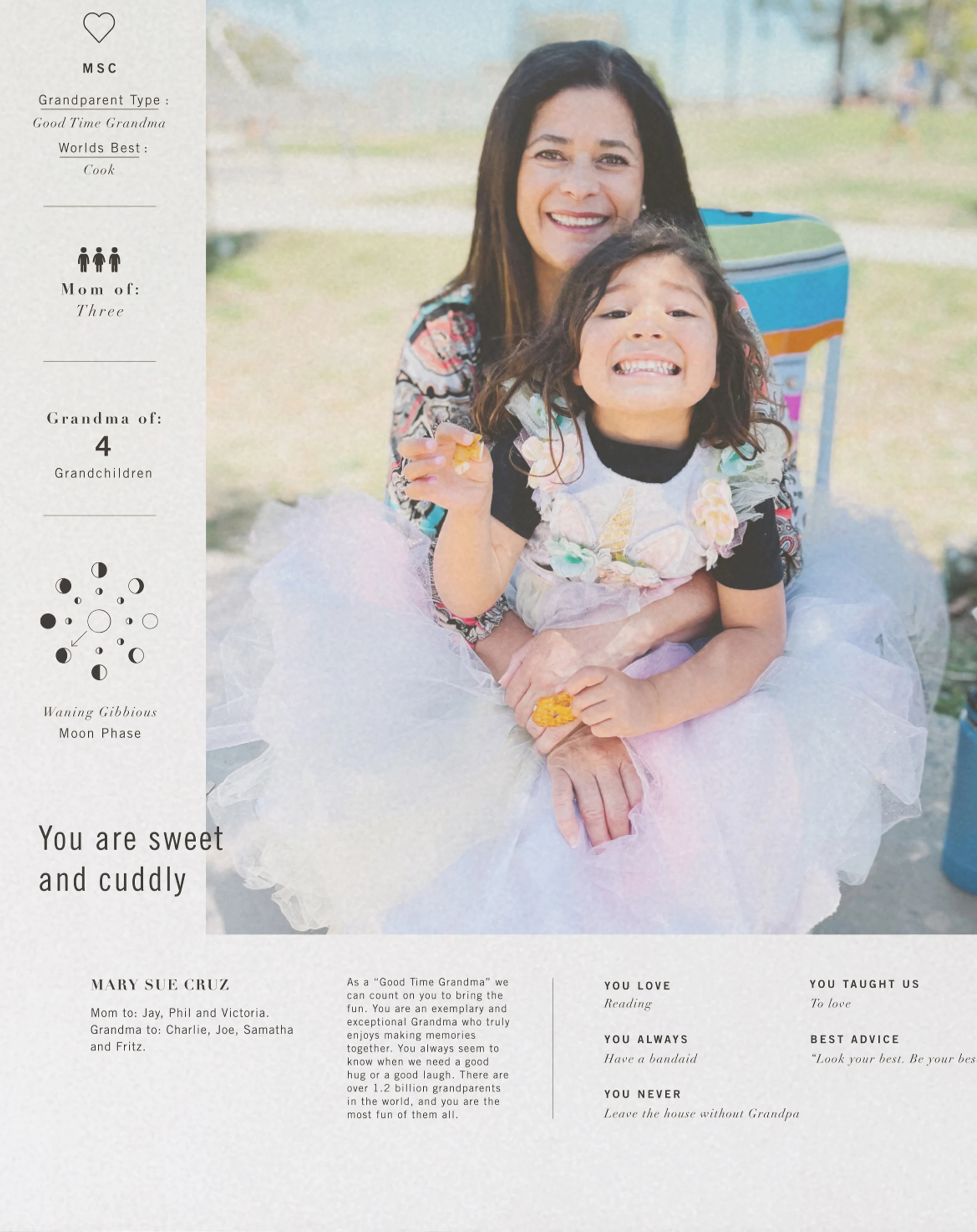 Our Signature Grandma Print is a thoughtful way to celebrate a parent and the special role they play in your life. Perfect for a holiday, birthday or Mother's Day.