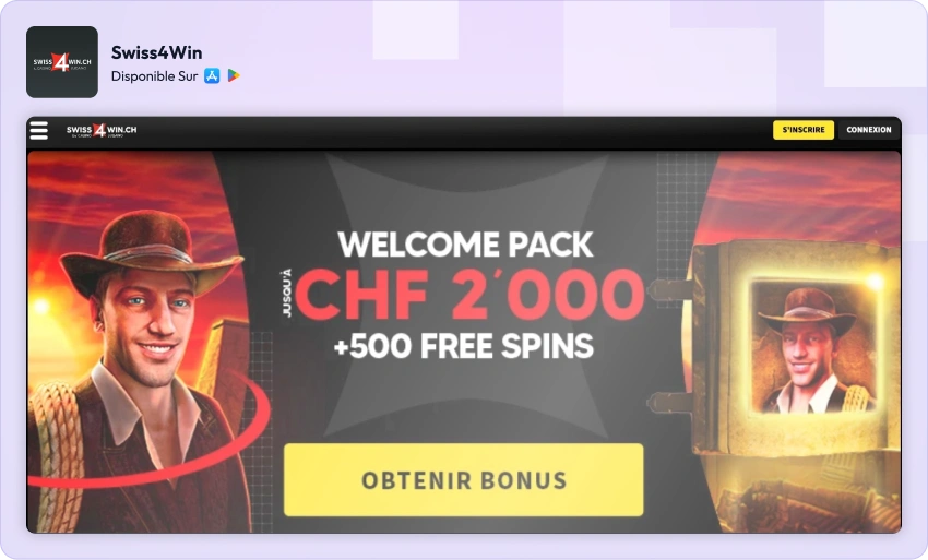 Bannière du bonus de bienvenue sur le site Swiss4Win
