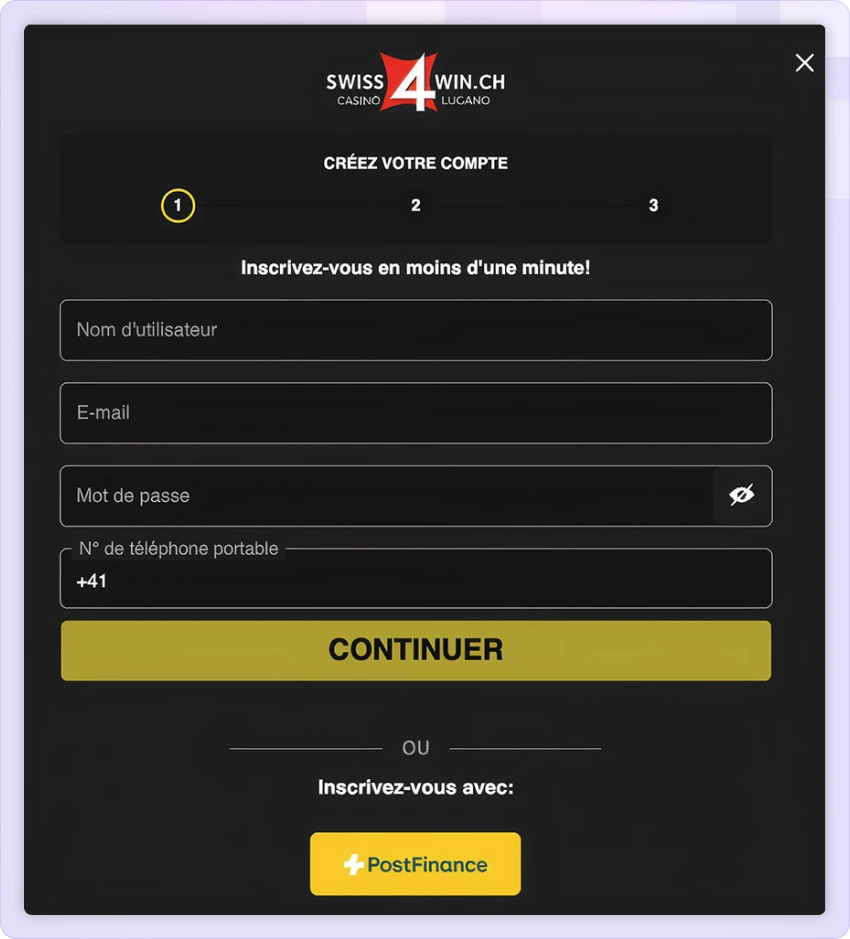 Étape deux pour entrer vos identifiants et coordonnées