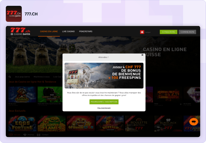Étape un pour ouvrir un compte sur Casino777