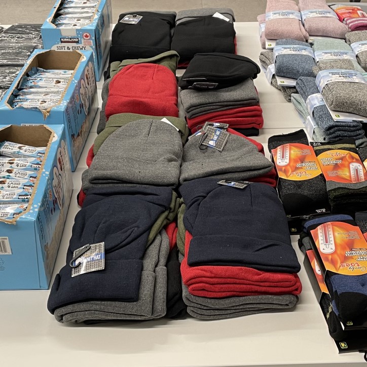 Care packages included toothbrushes, toothpaste, towels, socks, gloves, hats, neck warmers, and blankets.