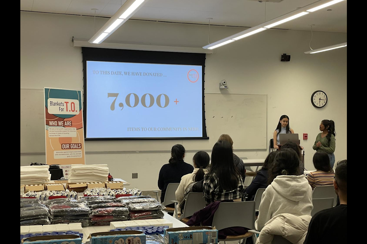 Co-presidents start the event by introducing Blankets for TO.