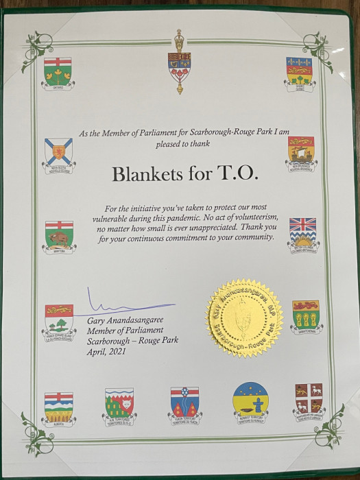 Award from Gary Anandasangaree (Member of Parliament, Scarborough-Rouge Park)