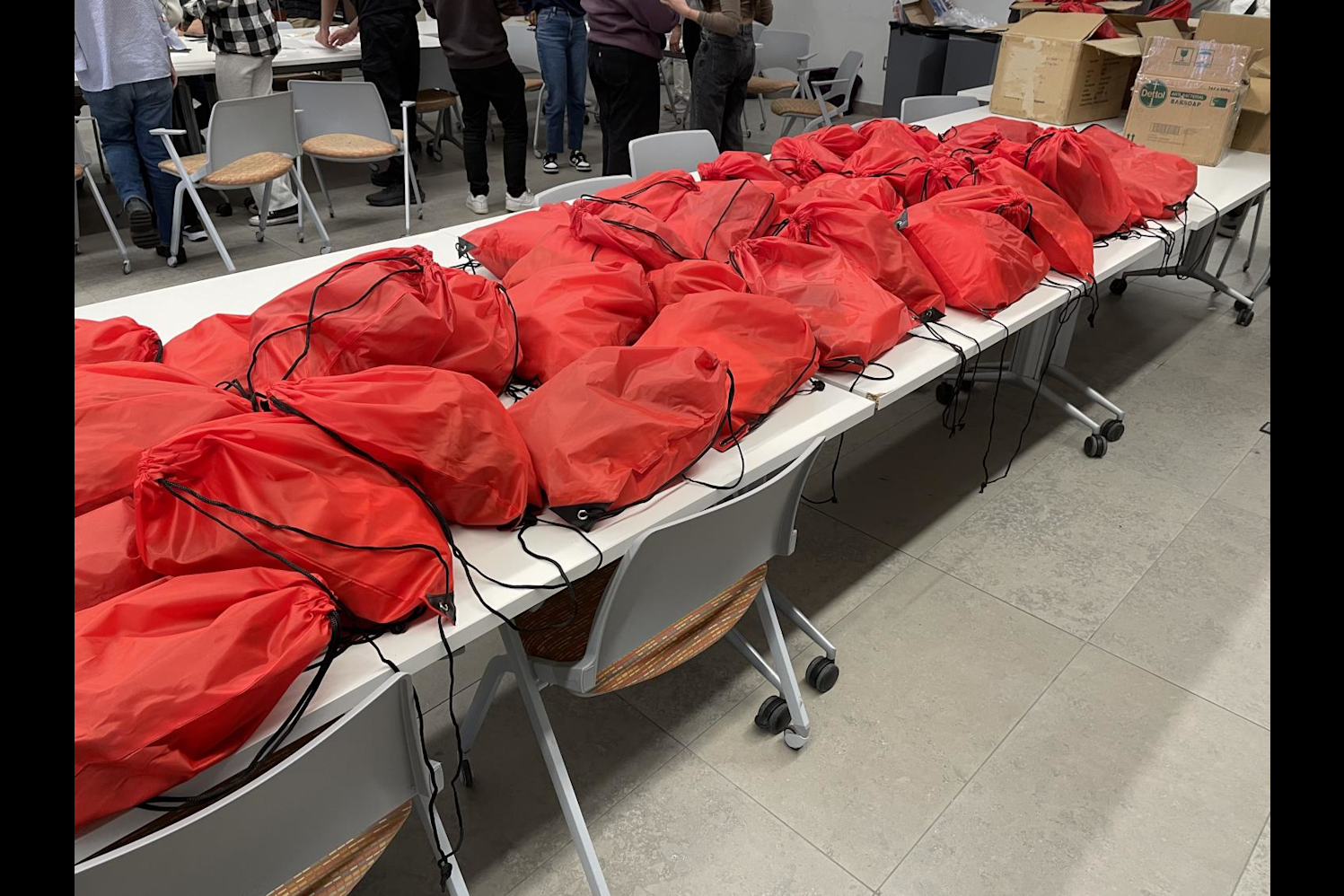 Pictures of care packages that were packed together by students who attended the event.