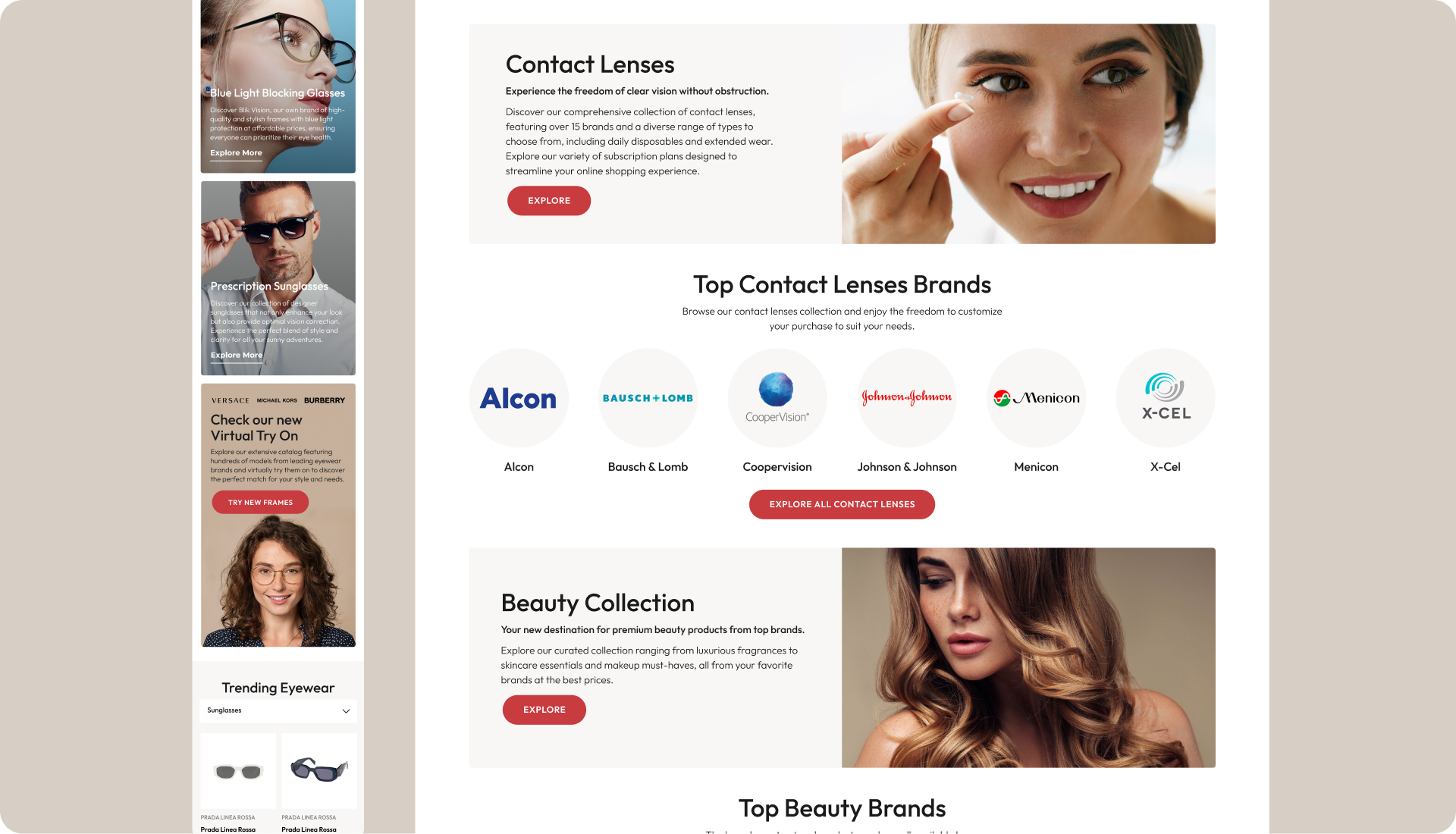 Homepage for Designer Optics.