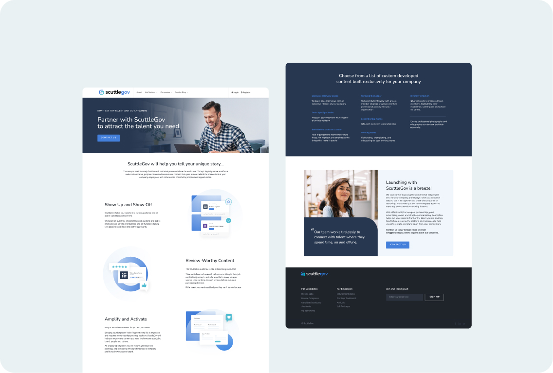 Mockups for two pages for a government job contracting platform.