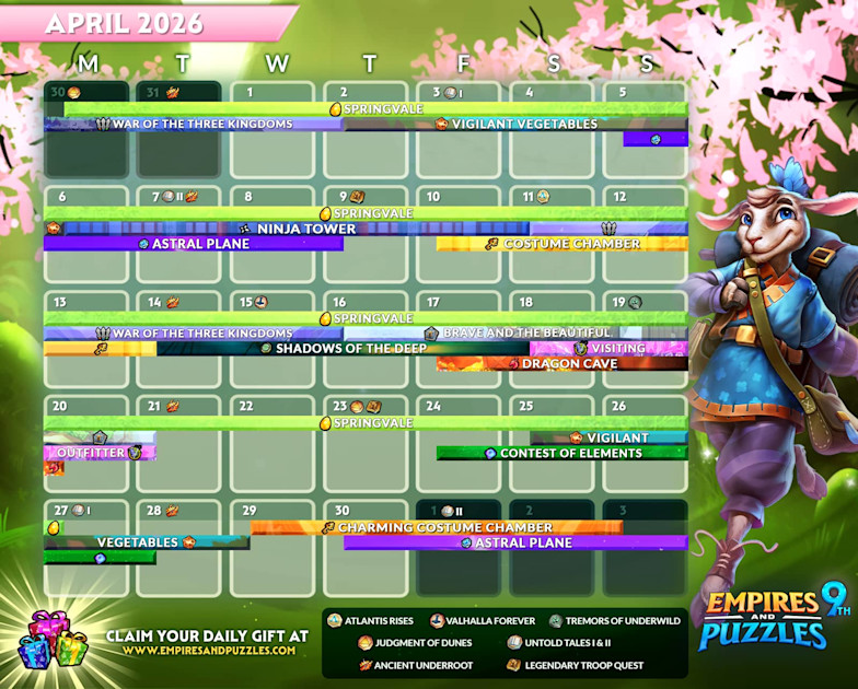 April 2026 Calendar of Events | Empires & Puzzles