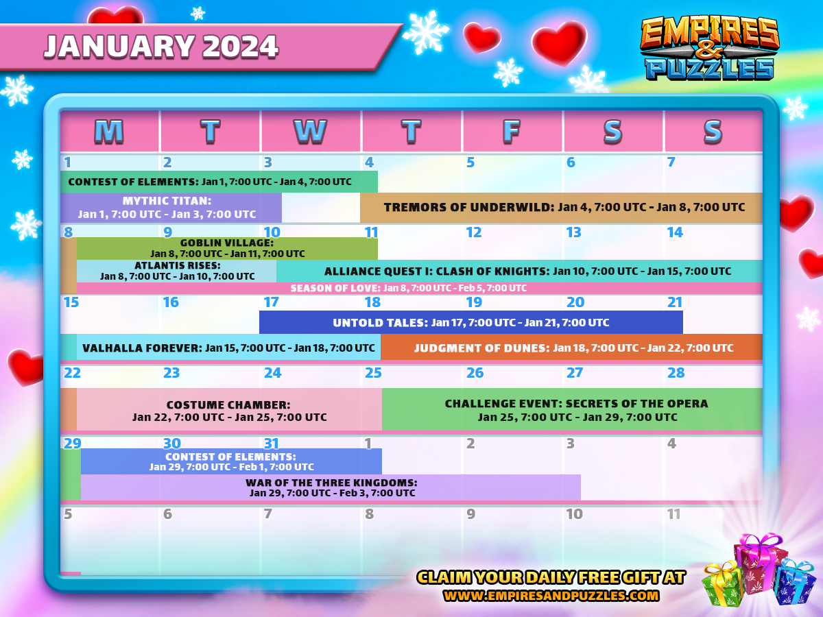 2024 Monthly Event Calendar 01 January