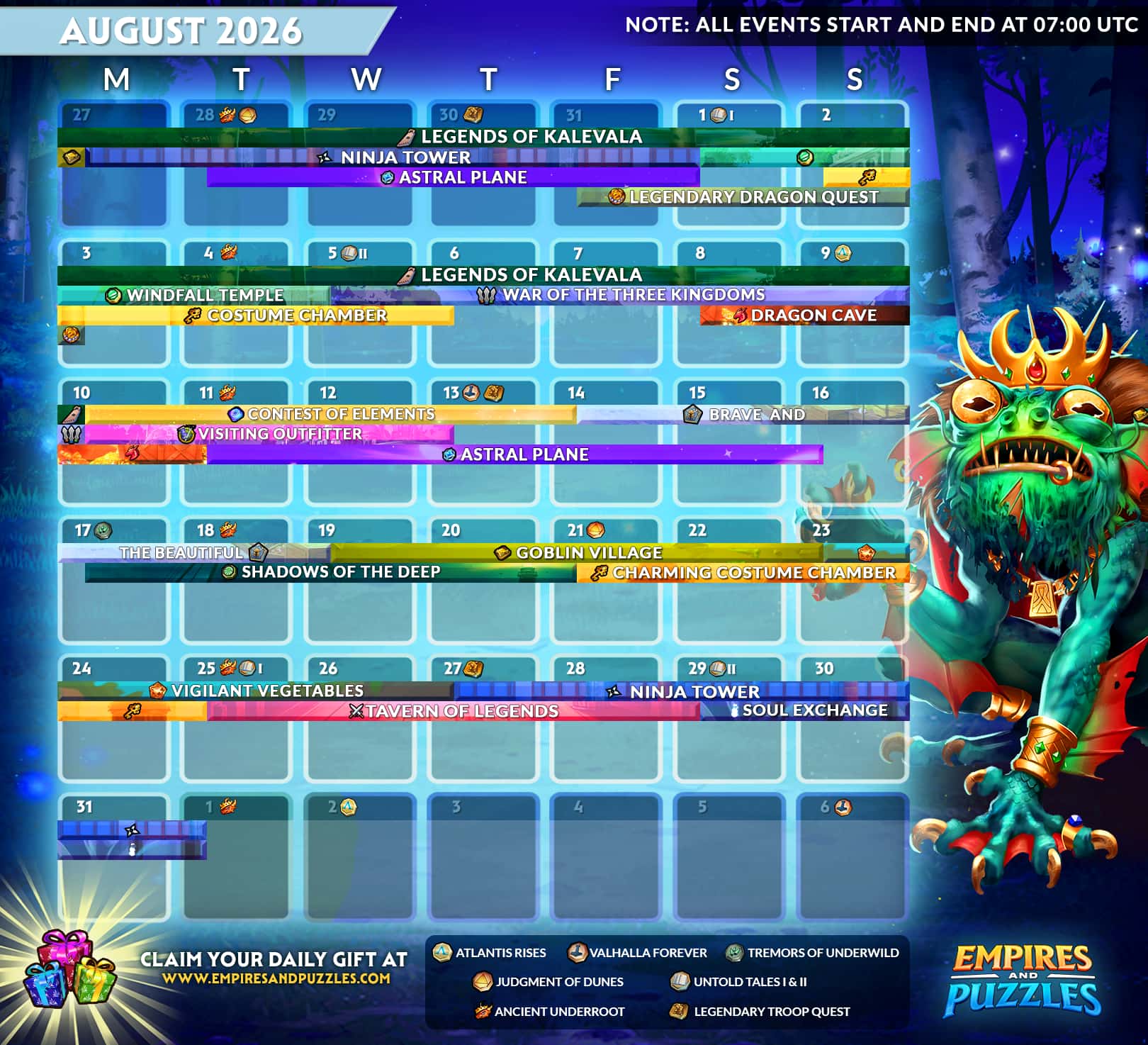 August 2026 Calendar of Events