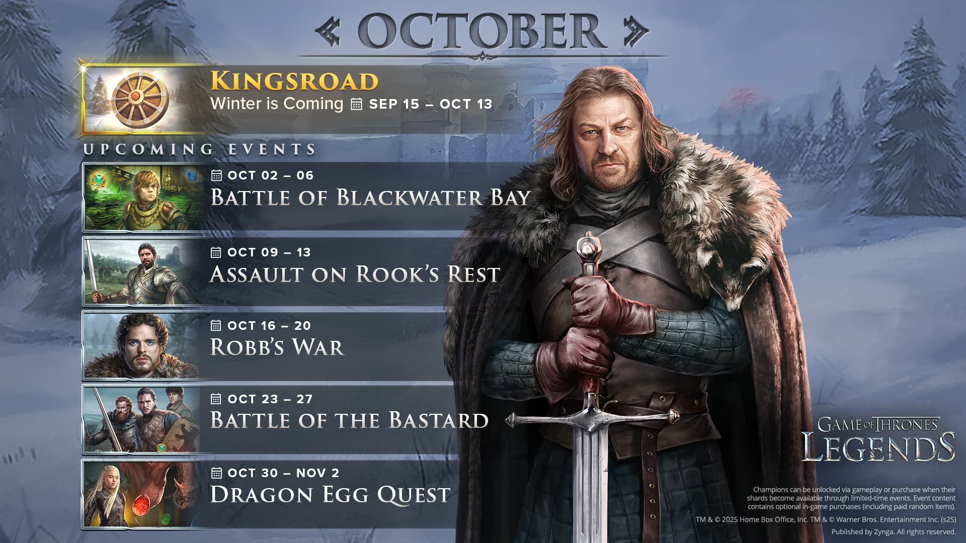 Game of Thrones Legends October 2025 Event Calendar