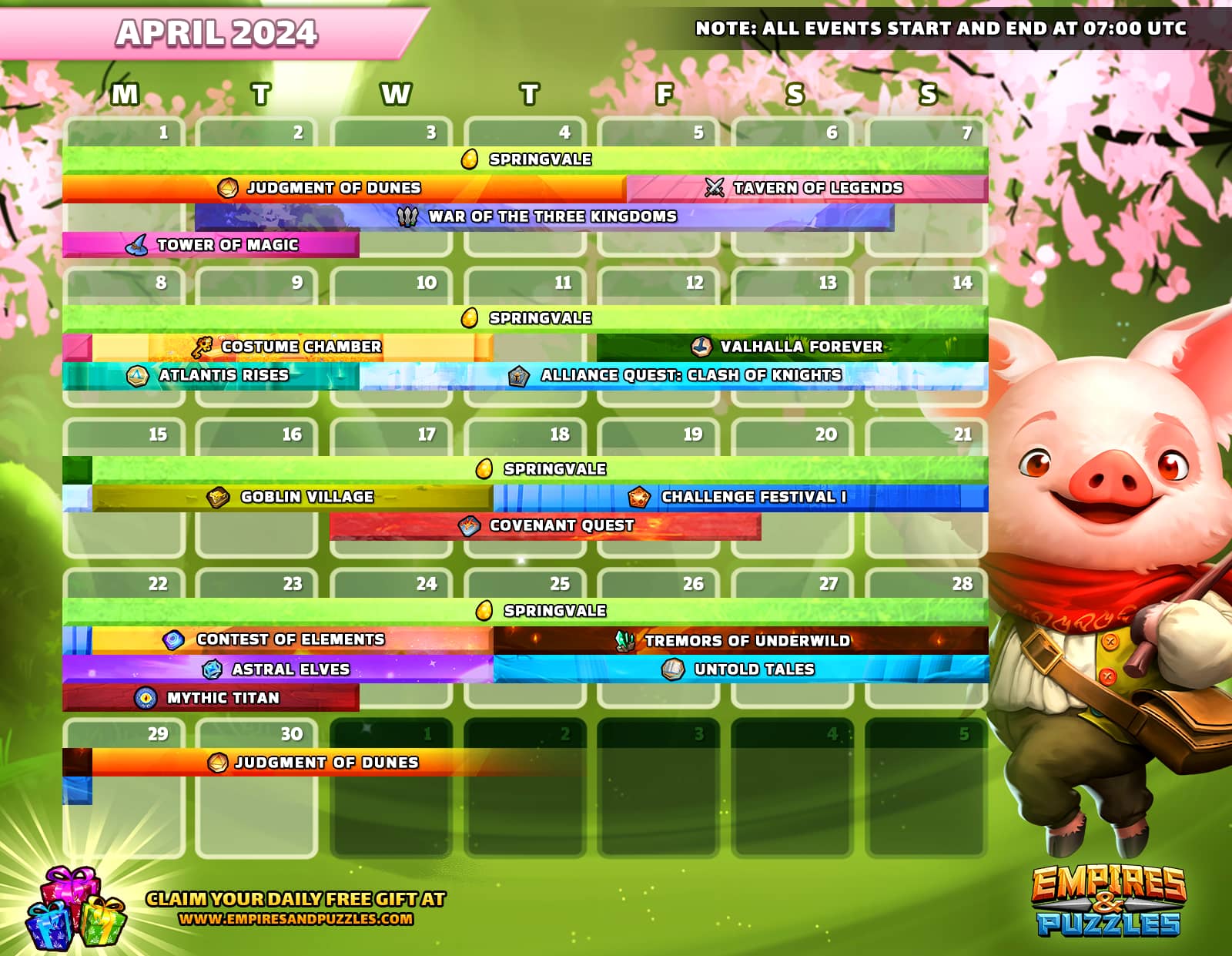 Calendar of Events for April 2024