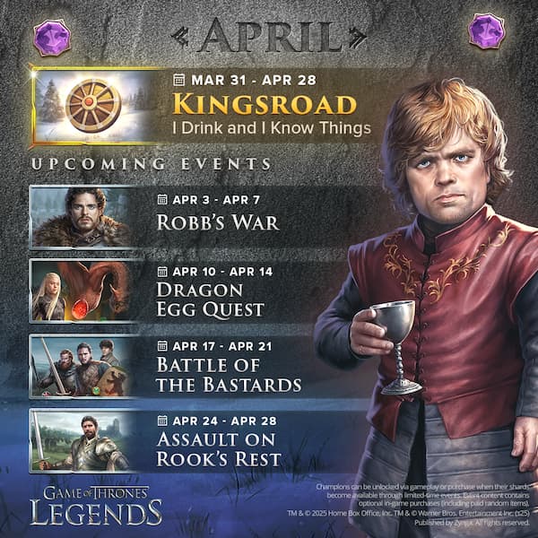 Game of Thrones Legends APril 2025 Event Calendar Image
