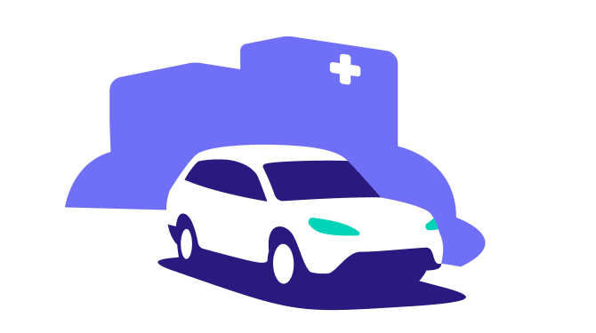 car in front of medical hospital emergency building in background illustration