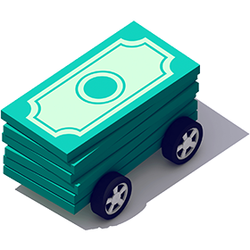 stacked money with wheels on it illustration