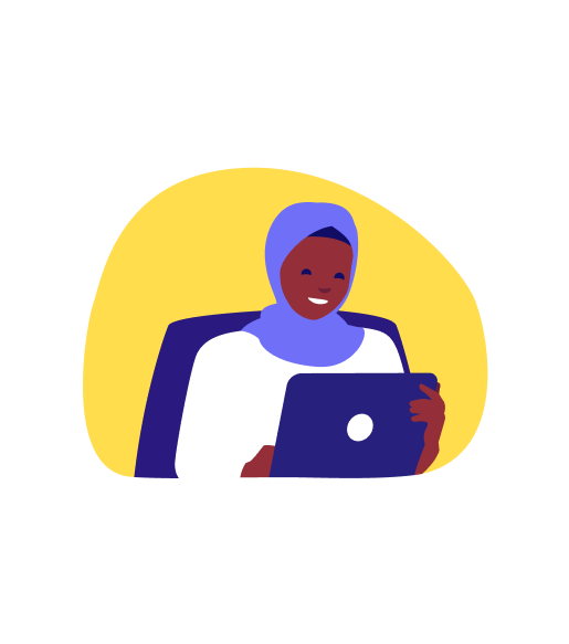 woman in chair looking at laptop illustration