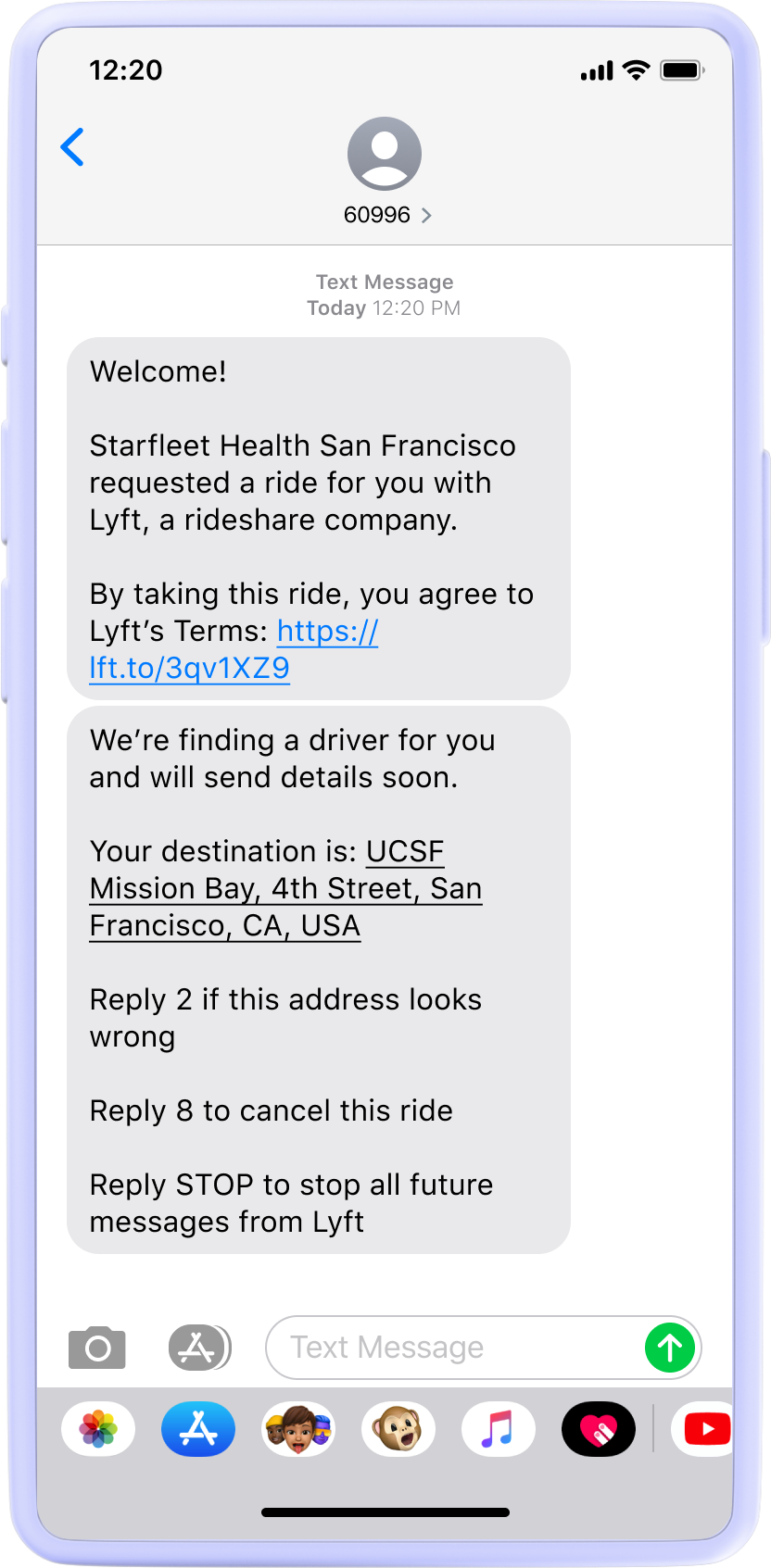 lyft concierge sms text messaging screen iPhone