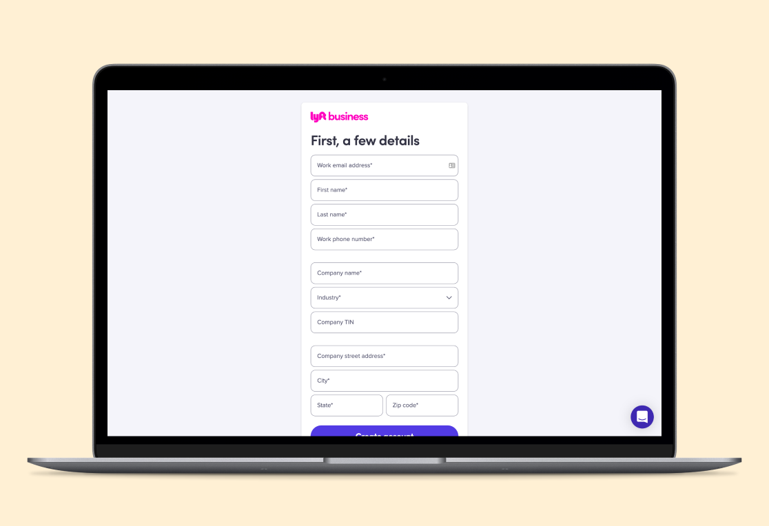 lyft business account sign up form