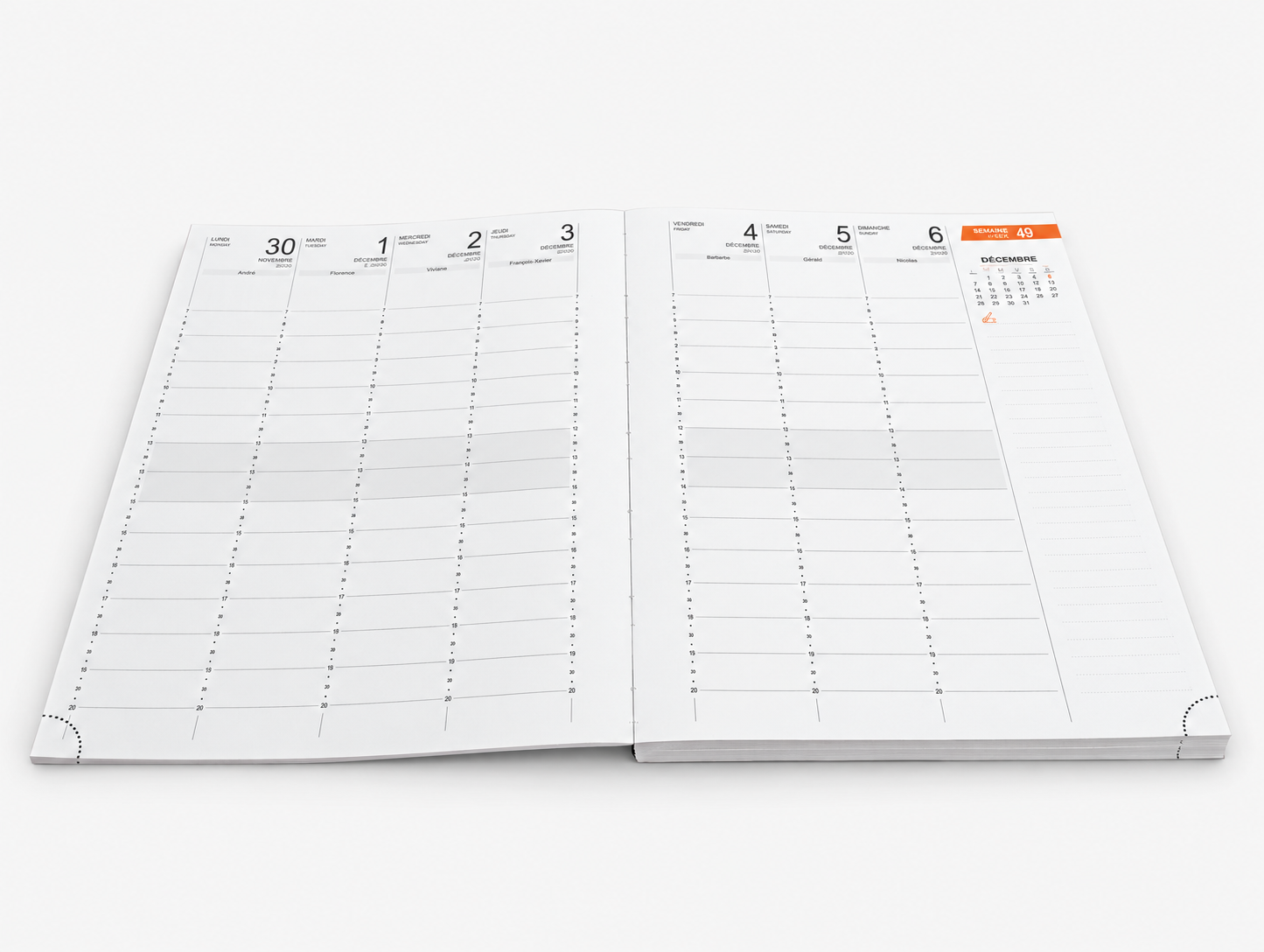 Agenda à spirale - pages intérieures