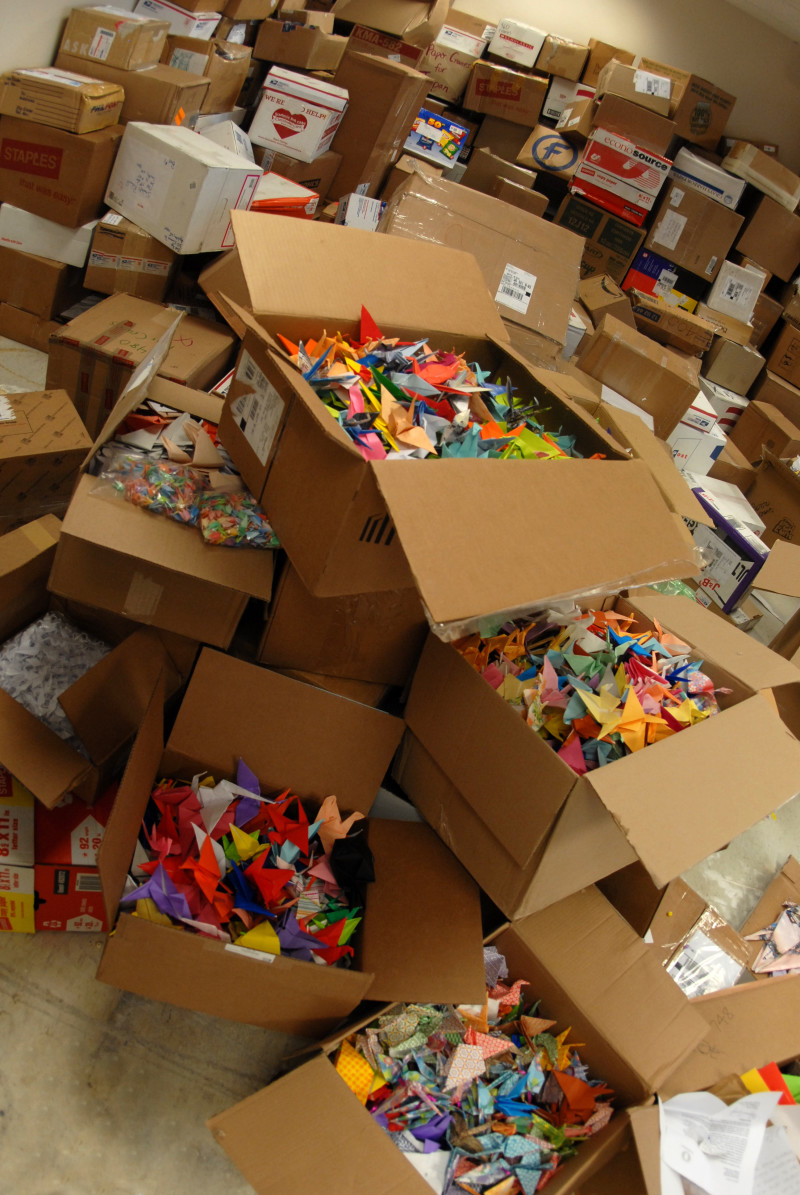 Believe it or not, all these boxes (and more) are filled with paper cranes, sent to our Seattle office from all over the world to help rebuild schools in Japan. 