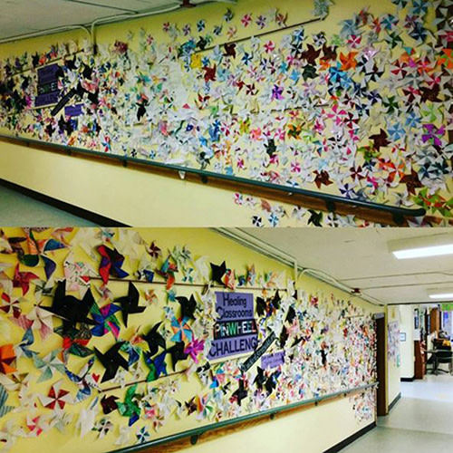 The team at John Rogers Elementary displayed their pinwheels in the school hallways!