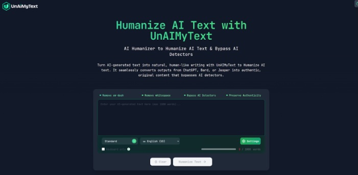 UnAIMYText Landing page