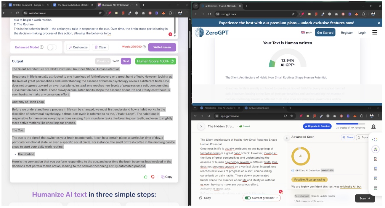 WriteHuman tested against AI Detector