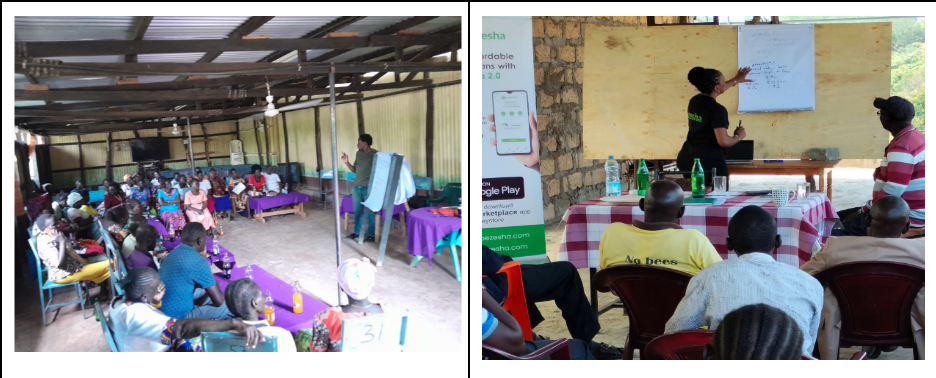 Daniel Njogu from Pezesha Data team and Peris Manyasi from Pezesha marketing team training SMEs in West Pokot
