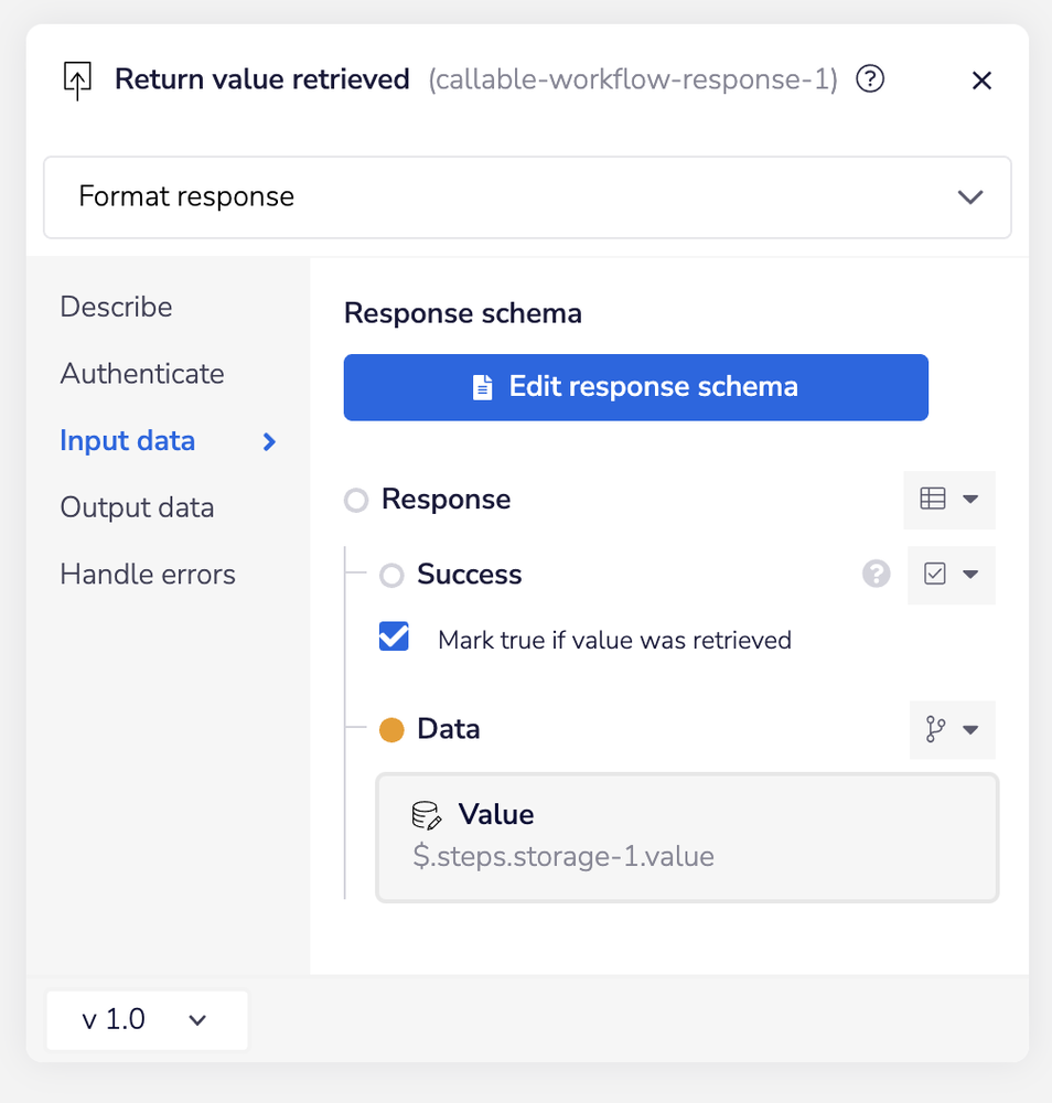 Persistent Data Storage Workflow Response Schema