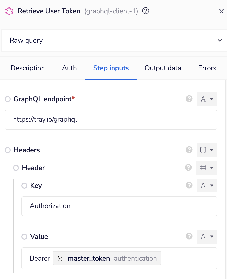 Endpoint and authorization to make an API call to the Tray Embedded API