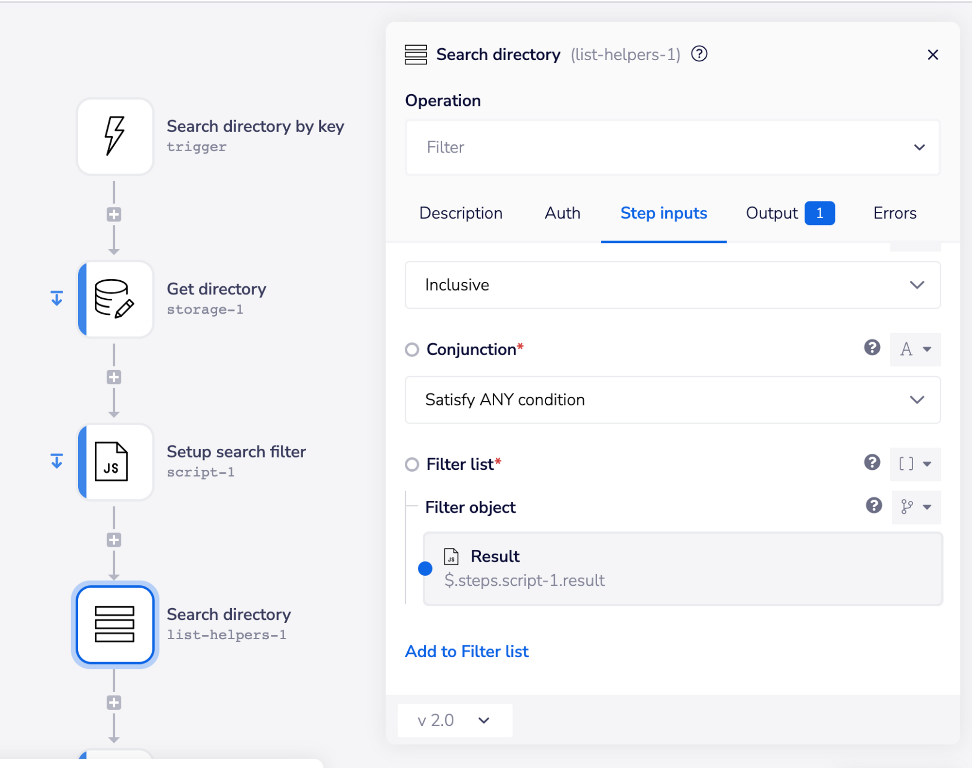 Employee Directory Callable: example filter step