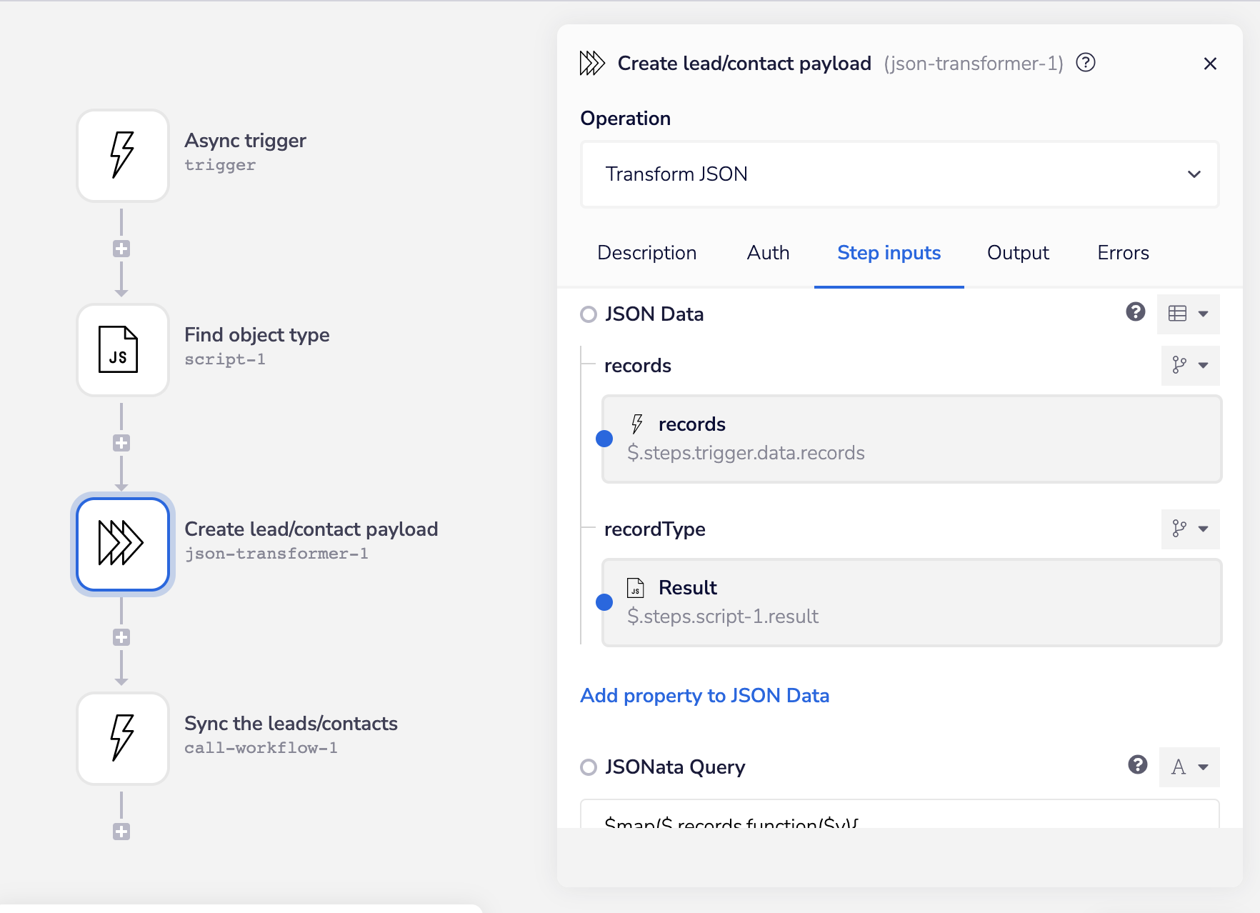 JSONata async - Iterable SFDC Sync