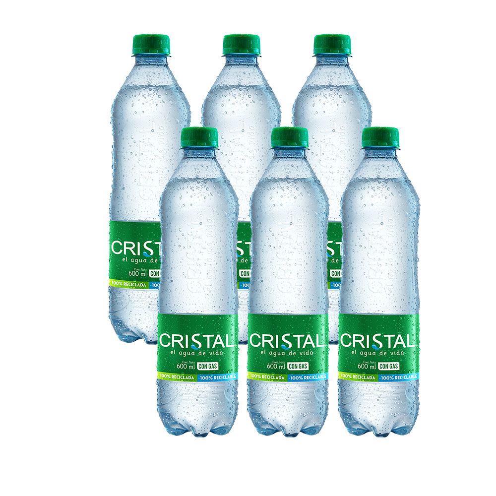 1000008 - Agua Cristal con Gas pet 600 ml x 6 und