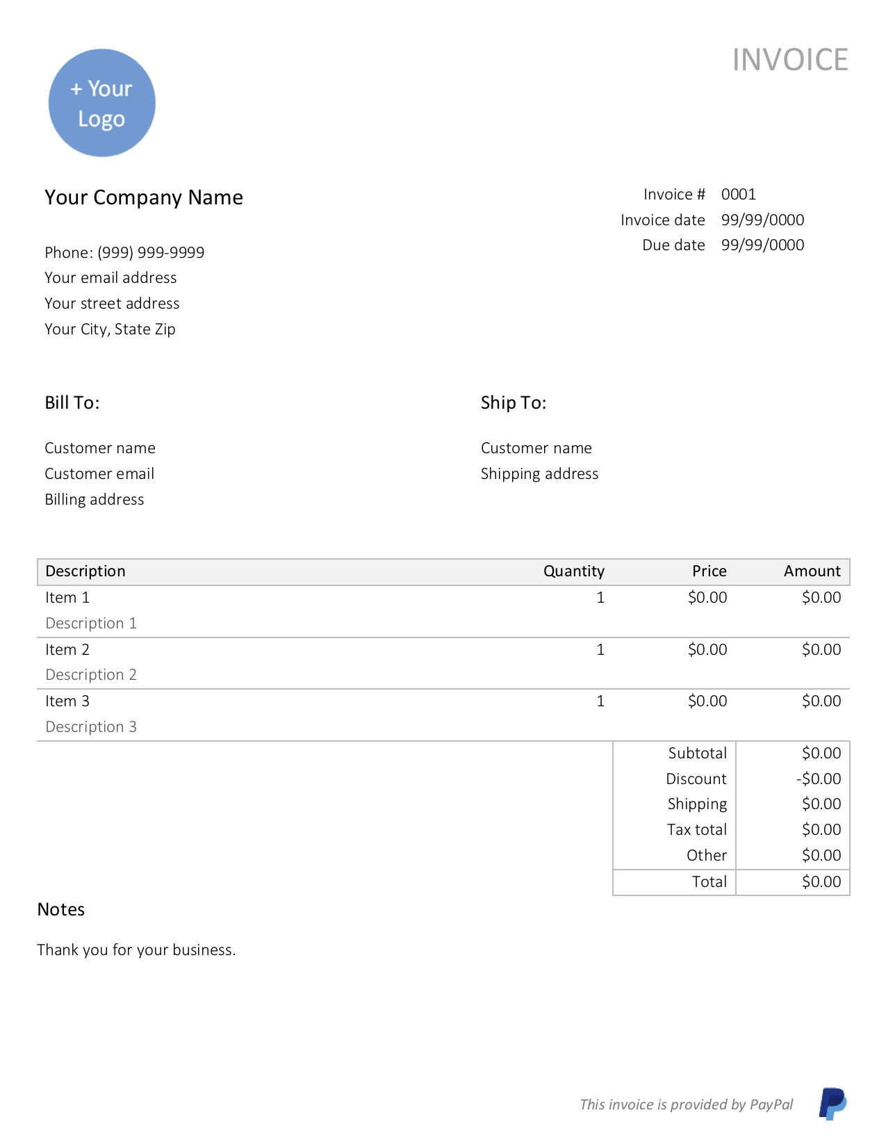Free, Sample Invoice Template in Word PayPal Business Resource Center