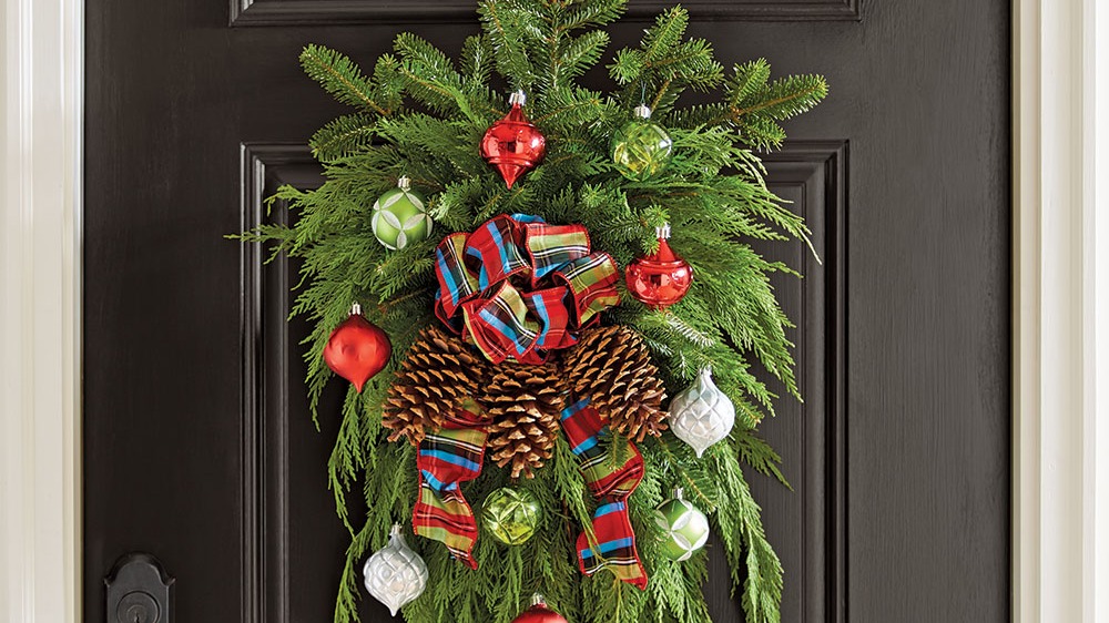 Nearly Natural 28 in. Unlit Holiday Winter Greenery, Berries and Plaid Bow  Artificial Christmas Arrangement Home Decor A1847 - The Home Depot