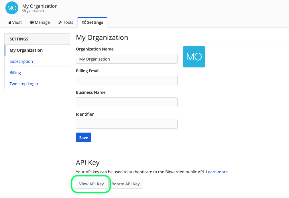 Get Organization API Key 