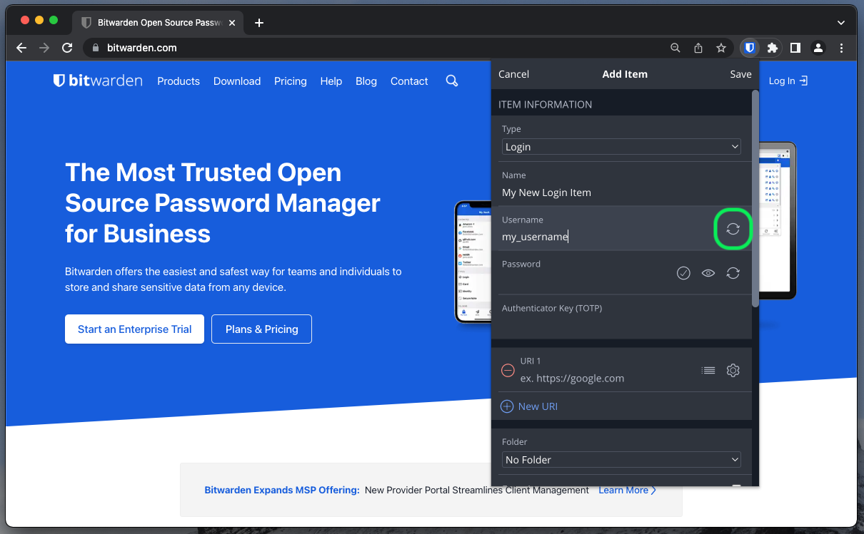 Browser Extension Username Generator