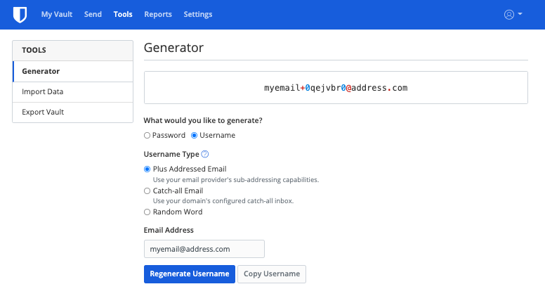 Web Vault Username Generator