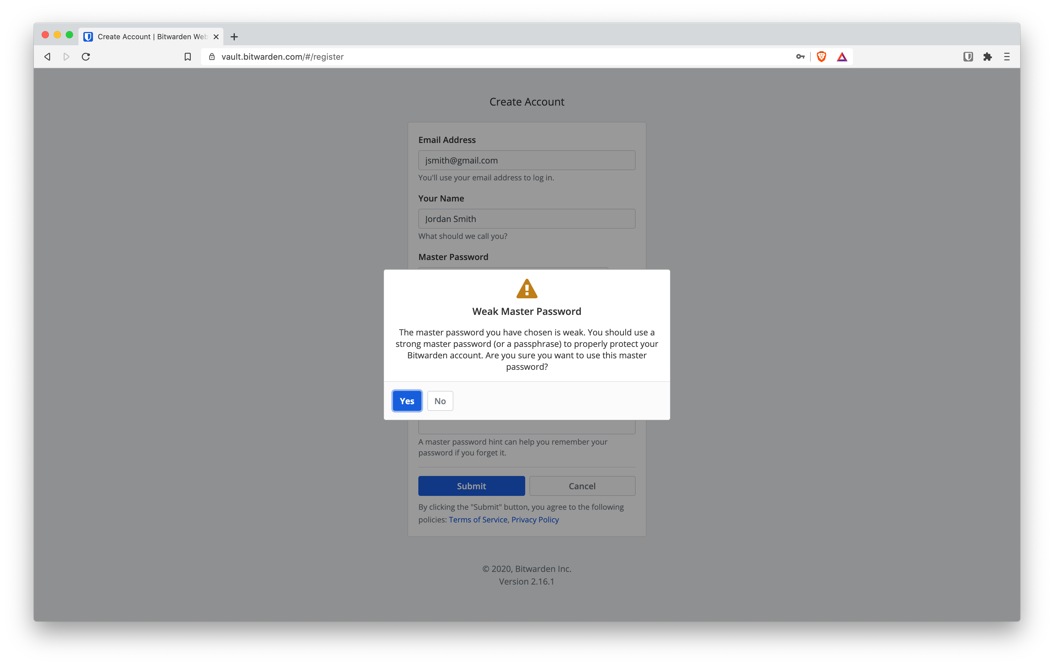 Figure: Weak Master Password Warning