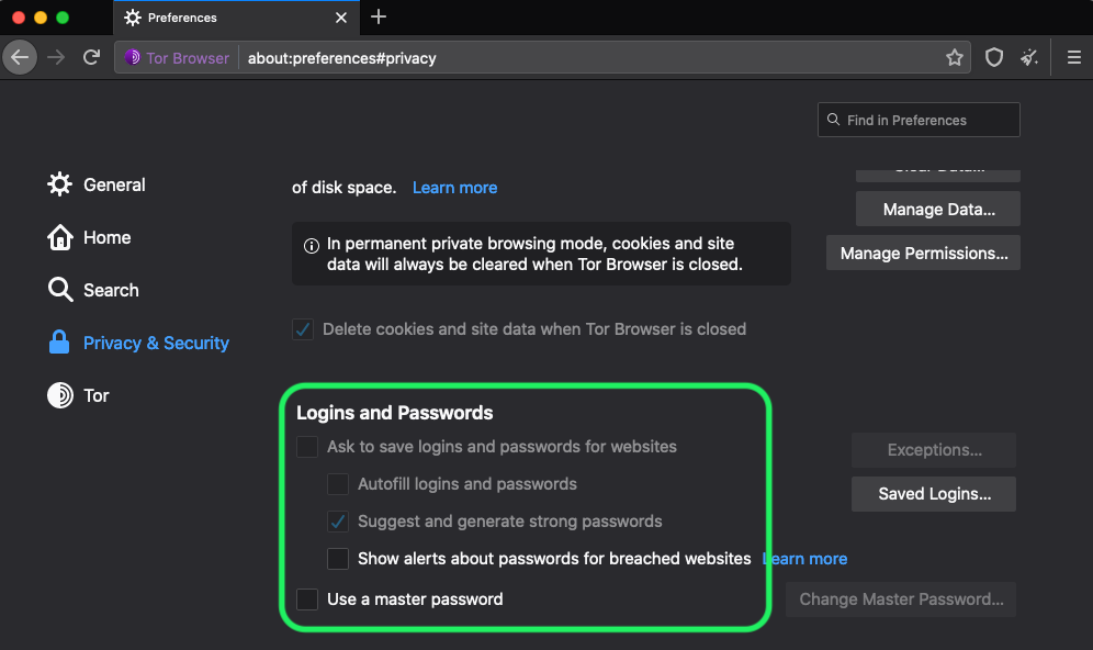 Tor Password Option
