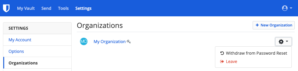Withdraw from Password Reset