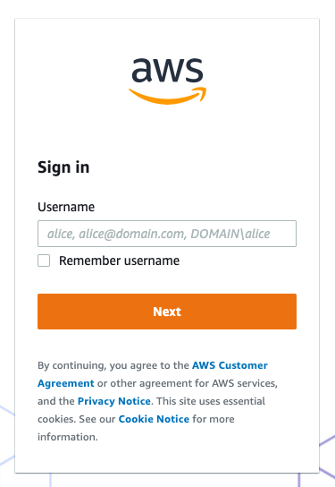 AWS login screen