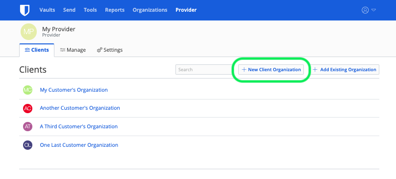 Create a Client Organization