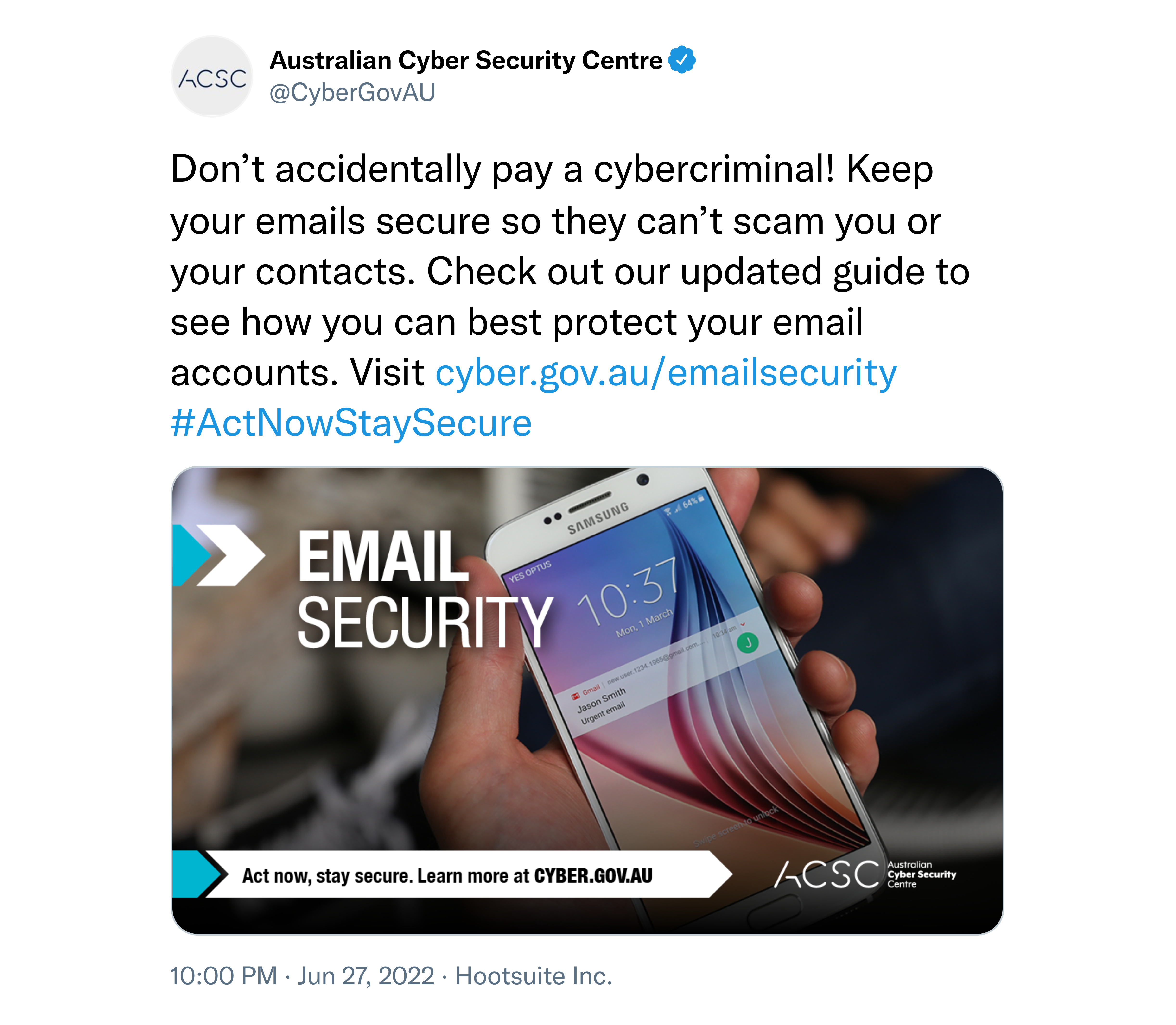 ACSC Email Security tweet