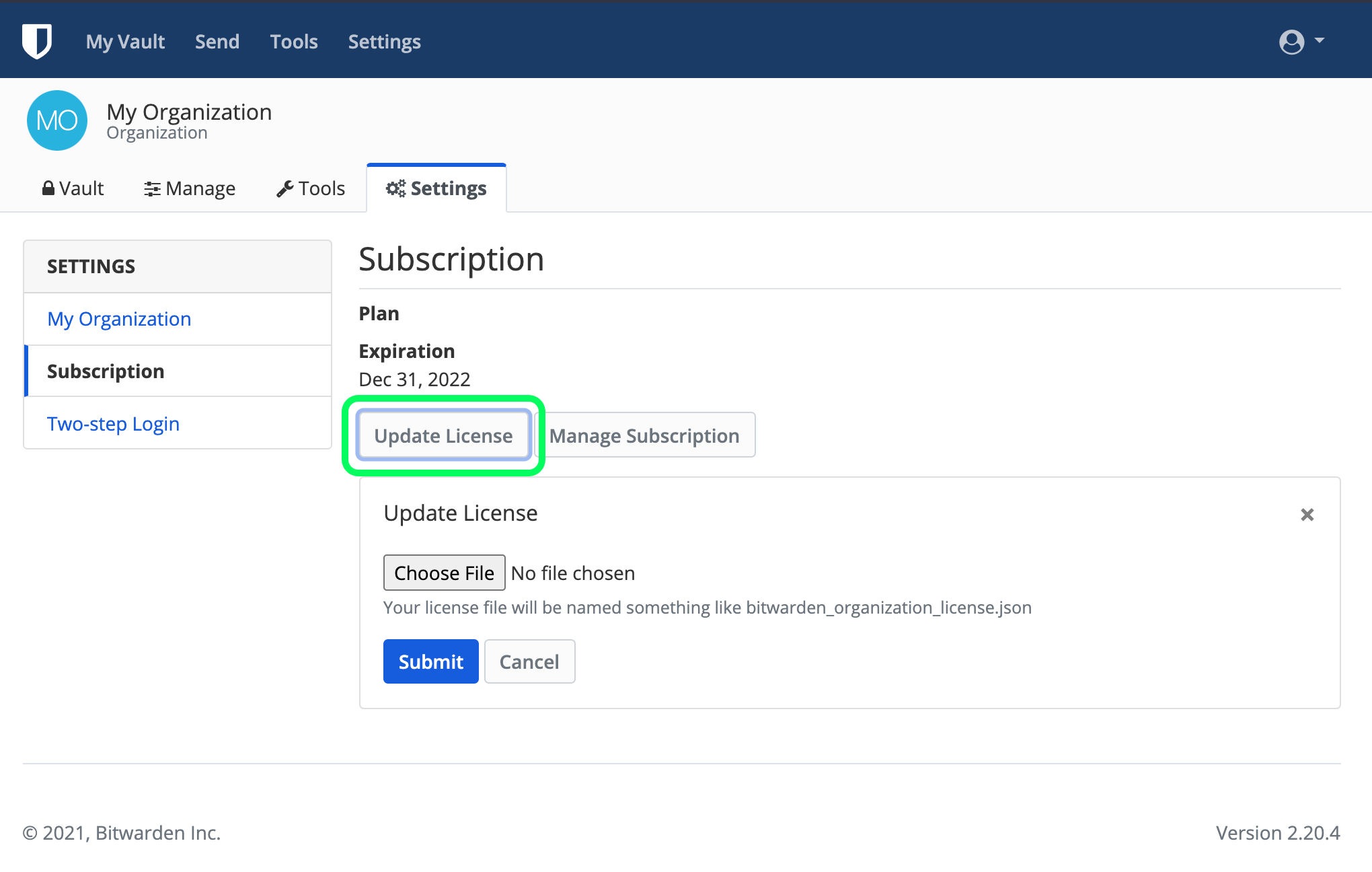 Update a self-hosting license