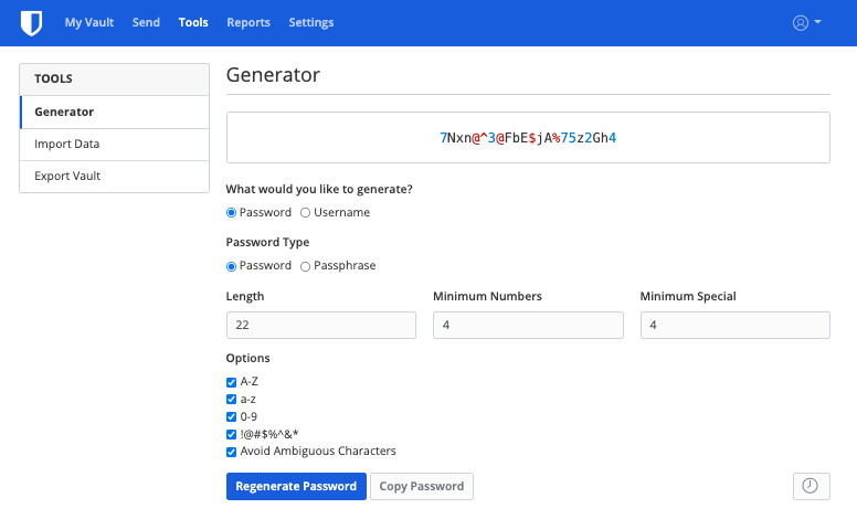 Web Vault Password Generator