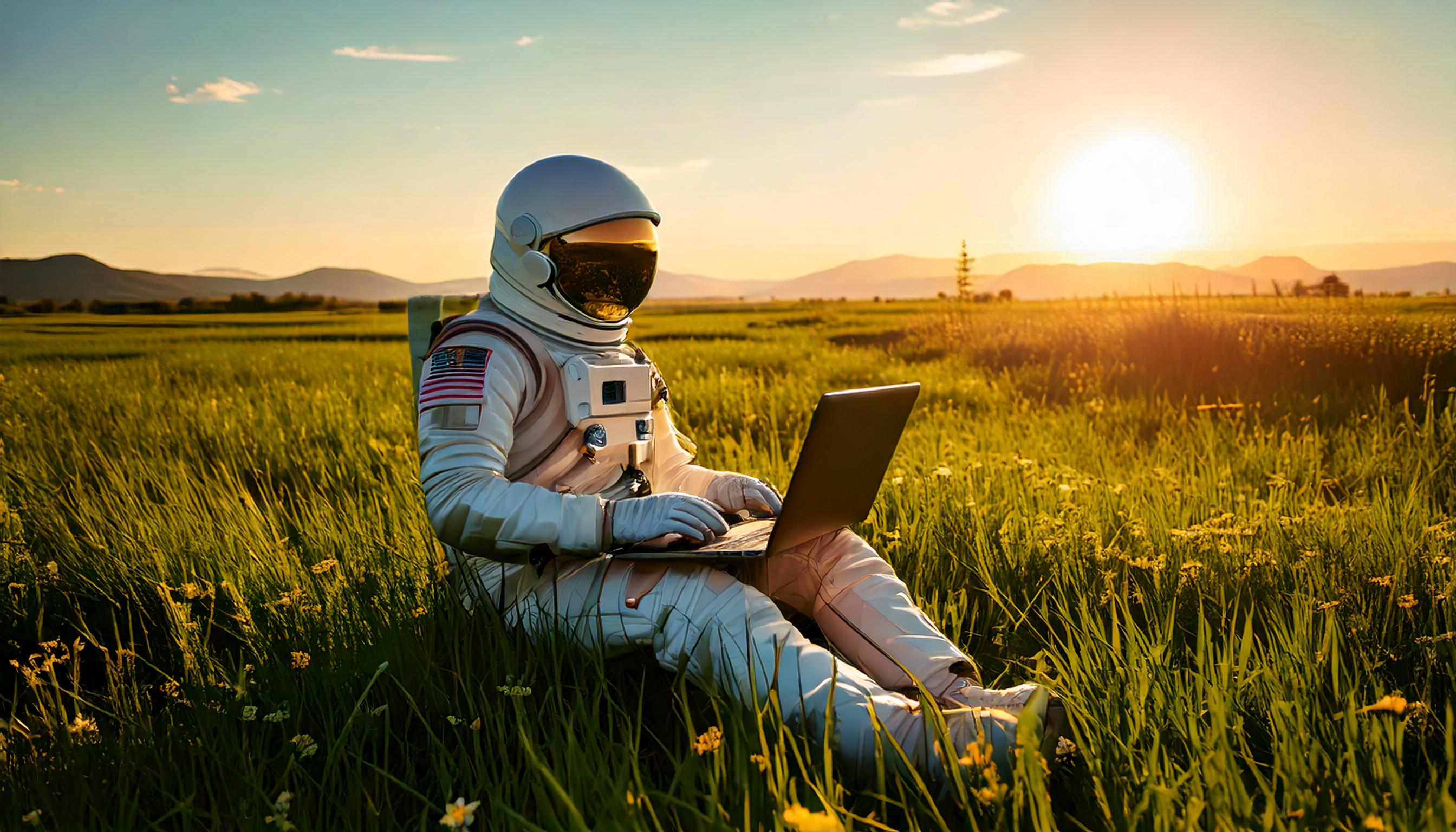 Astronaut skriver på en laptop