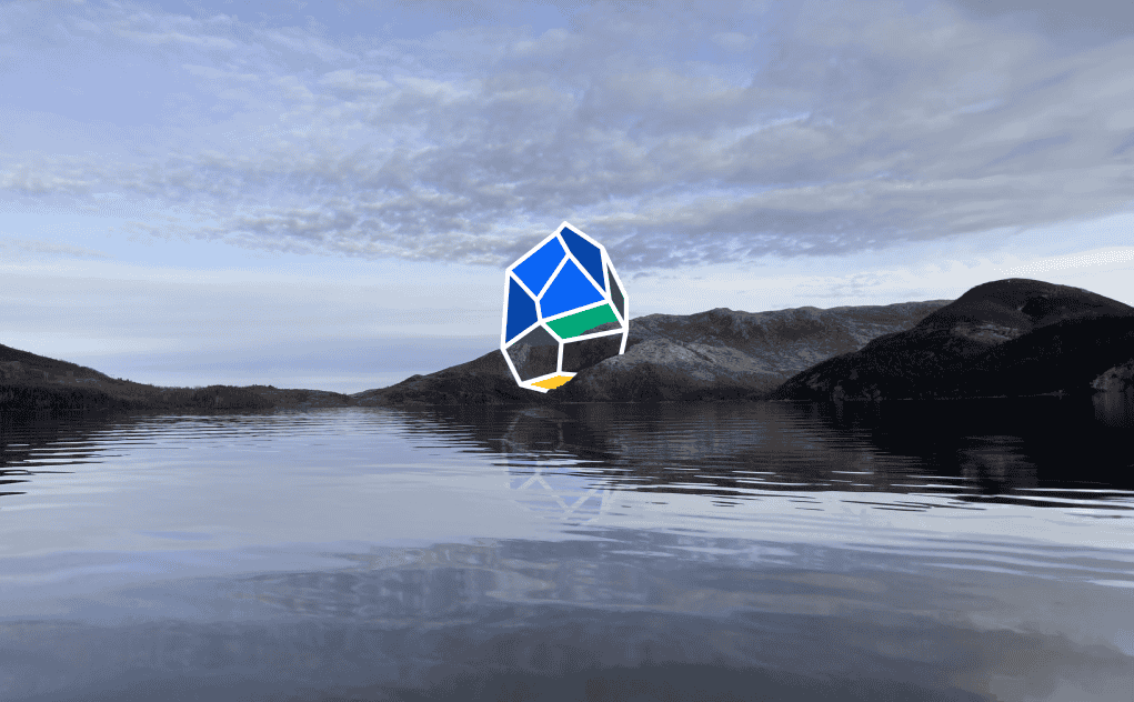 Plethora Exploration Corp's crystal logo superimposed on a serene mountain lake landscape under a cloudy sky.