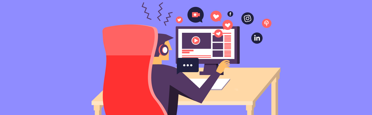 Illustration of a man sitting in front of a computer with notifications (Cover image)