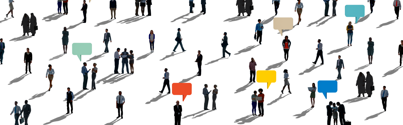 Image of people walking around & talking [Cover Image]